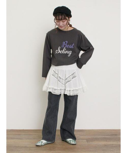 Samansa Mos2（サマンサ モスモス）の「ロゴ刺繍アソートロングTシャツ（Tシャツ/カットソー・レディース・オフホワイト/ピンク/グレー/ブラック・F）」の19枚目の写真