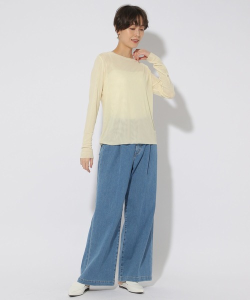 Elura（エルーラ）の「マイクロチュールクループルオーバー/289141（Tシャツ/カットソー・レディース・ブラック/グリーン系その他/ホワイト・FREE）」の4枚目の写真