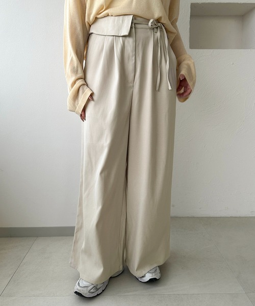 apres jour clair(アプレジュールクレア)の「【apres jour clair】タックワイドウエストリボンデザインパンツ(その他パンツ・レディース・アイボリー/グレー/ベージュ・LARGE/MEDIUM/SMALL)」の6枚目の写真