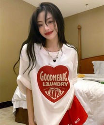 ハートモチーフ プリント ビッグ 半袖Tシャツ