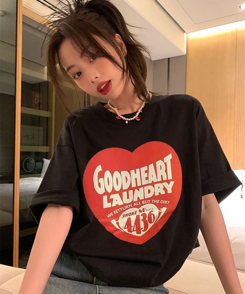 WESTSEA(ウエストシー)の「ハートモチーフ プリント ビッグ 半袖Tシャツ(Tシャツ/カットソー・レディース・ホワイト/ブラック・M/L/XL)」の7枚目の写真