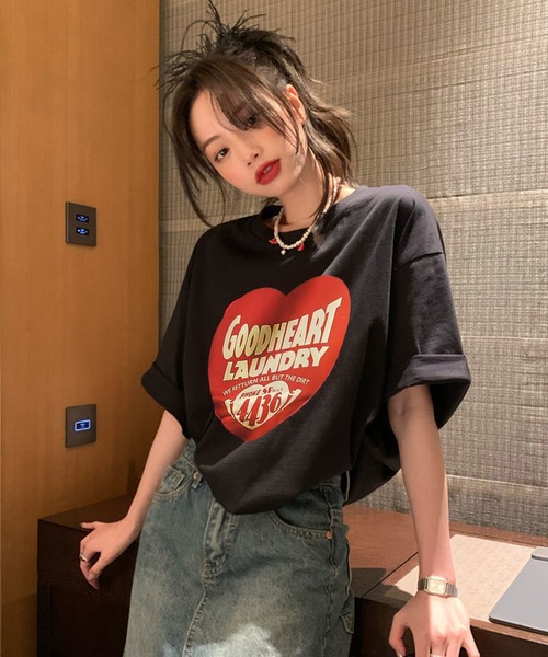 WESTSEA(ウエストシー)の「ハートモチーフ プリント ビッグ 半袖Tシャツ(Tシャツ/カットソー・レディース・ホワイト/ブラック・M/L/XL)」の15枚目の写真