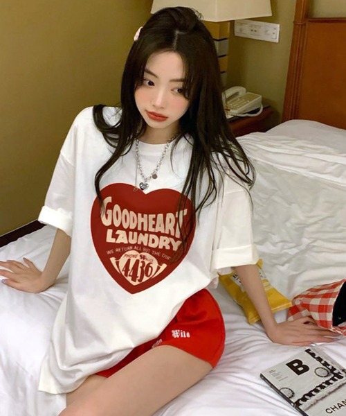 WESTSEA(ウエストシー)の「ハートモチーフ プリント ビッグ 半袖Tシャツ(Tシャツ/カットソー・レディース・ホワイト/ブラック・M/L/XL)」の5枚目の写真