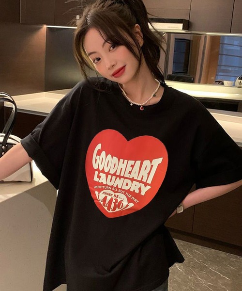 WESTSEA(ウエストシー)の「ハートモチーフ プリント ビッグ 半袖Tシャツ(Tシャツ/カットソー・レディース・ホワイト/ブラック・M/L/XL)」の8枚目の写真