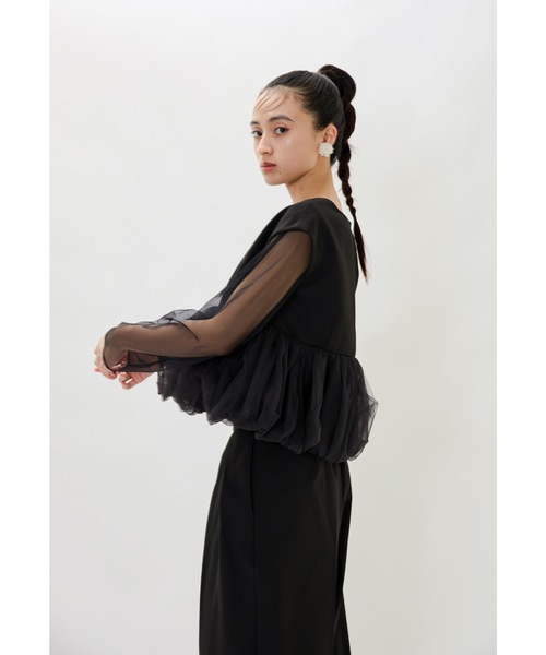 niana ペプラムチュールセットアップパンツドレス 3点セット ブラック niana（ニアナ）の「ペプラムチュールセットアップパンツドレス