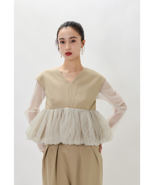 niana（ニアナ）の「ペプラムチュールセットアップパンツドレス 3点セット セパレート シアーブラウス 結婚式 二次会 同窓会 成人式 お呼ばれ パーティードレス オケージョンドレス（パンツドレス・レディース・チャコール/ベージュ/ブラック・S/M/L）」の11枚目の写真