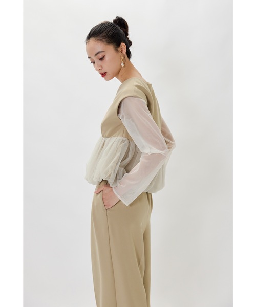 niana（ニアナ）の「ペプラムチュールセットアップパンツドレス 3点セット セパレート シアーブラウス 結婚式 二次会 同窓会 成人式 お呼ばれ パーティードレス オケージョンドレス（パンツドレス・レディース・チャコール/ベージュ/ブラック・S/M/L）」の15枚目の写真