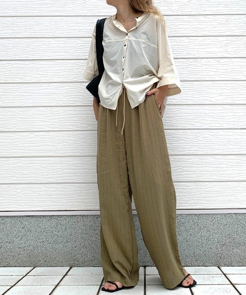 Q（キュー）の「ストライプイージーパンツ（その他パンツ・レディース・ブラウン/アイボリー・MEDIUM）」の3枚目の写真