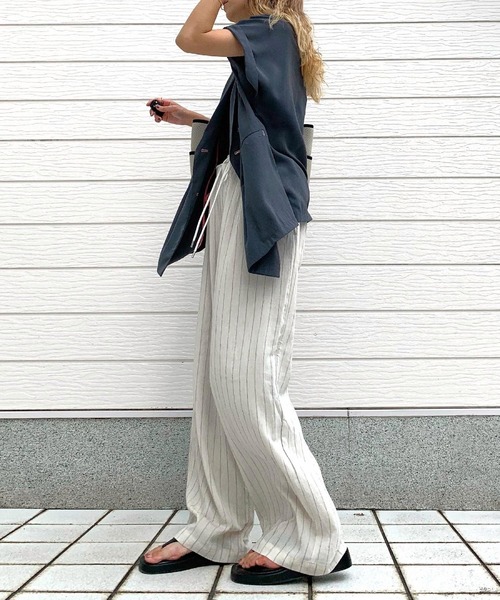 Q（キュー）の「ストライプイージーパンツ（その他パンツ・レディース・ブラウン/アイボリー・MEDIUM）」の8枚目の写真