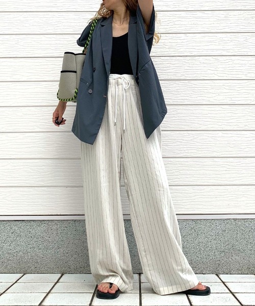 Q（キュー）の「ストライプイージーパンツ（その他パンツ・レディース・ブラウン/アイボリー・MEDIUM）」の9枚目の写真