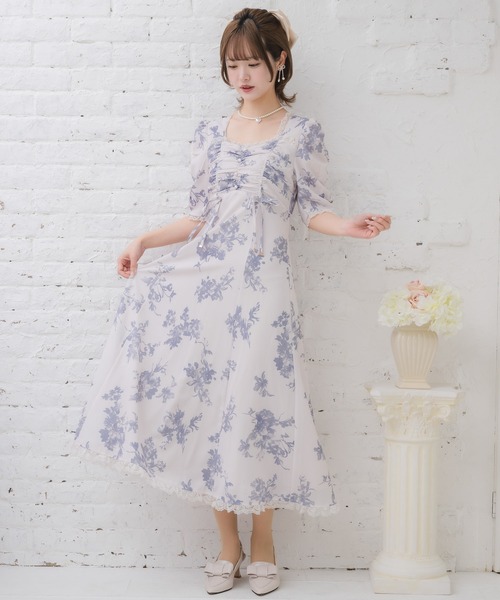 couture BY ROJITA(クチュールバイロジータ)の「ギャザーリボン花柄ワンピース(ワンピース・レディース・ブラック/ホワイト/ピンク・FREE)」の1枚目の写真
