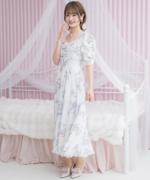 couture BY ROJITA(クチュールバイロジータ)の「ギャザーリボン花柄ワンピース(ワンピース・レディース・ブラック/ホワイト/ピンク・FREE)」の5枚目の写真