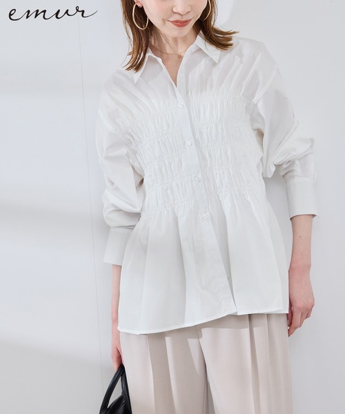 ROPE' PICNIC(ロペピクニック)の「【WEB限定】【emur/エミュール】シャーリングシャツ(シャツ/ブラウス・レディース・チャコールグレー/オフホワイト/サックスブルー・38)」の2枚目の写真
