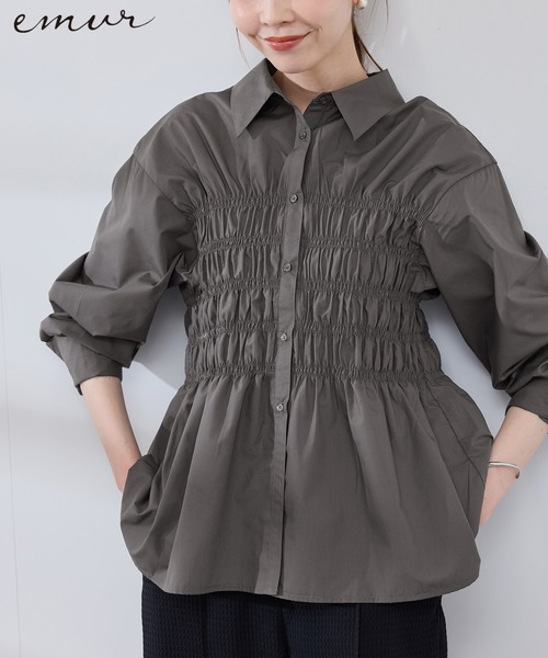 ROPE' PICNIC(ロペピクニック)の「【WEB限定】【emur/エミュール】シャーリングシャツ(シャツ/ブラウス・レディース・チャコールグレー/オフホワイト/サックスブルー・38)」の3枚目の写真