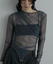 anuke Typewriter Shirring Tops ブラック Typewriter Shirring Tops（Tシャツ/カットソー）｜anuke