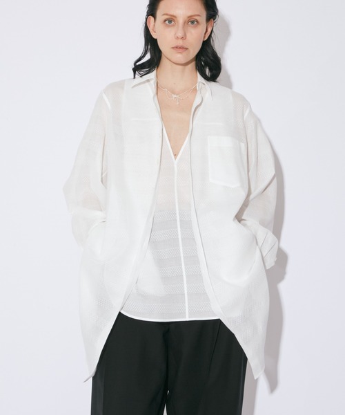 beautiful people（ビューティフルピープル）の「double-front leno   cloth long shirt（シャツ/ブラウス・レディース・オフホワイト/ブラック/オリーブ・36）」の6枚目の写真