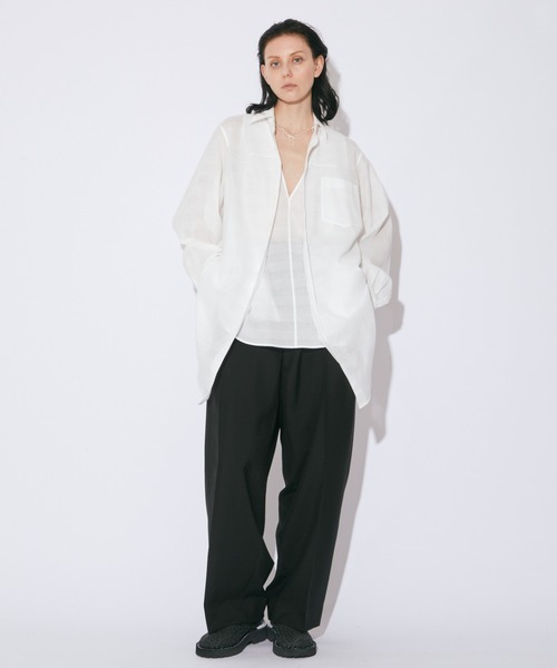 beautiful people（ビューティフルピープル）の「double-front leno   cloth long shirt（シャツ/ブラウス・レディース・オフホワイト/ブラック/オリーブ・36）」の7枚目の写真