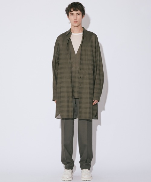 beautiful people（ビューティフルピープル）の「double-front leno   cloth long shirt（シャツ/ブラウス・レディース・オフホワイト/ブラック/オリーブ・36）」の14枚目の写真