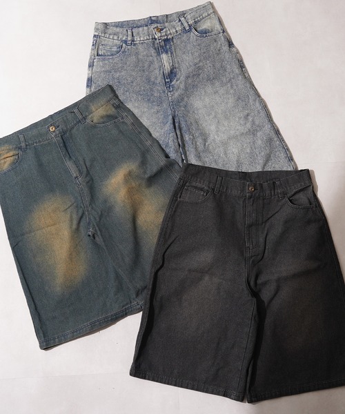 1111clothing(ワンフォークロージング)の「オーバーダイ デニムジョーツ / Overdyed Denim Jorts / ワイド デニム ショートパンツ(デニムパンツ・メンズ・ブラック/ブルー/ネイビー・L/M)」の18枚目の写真