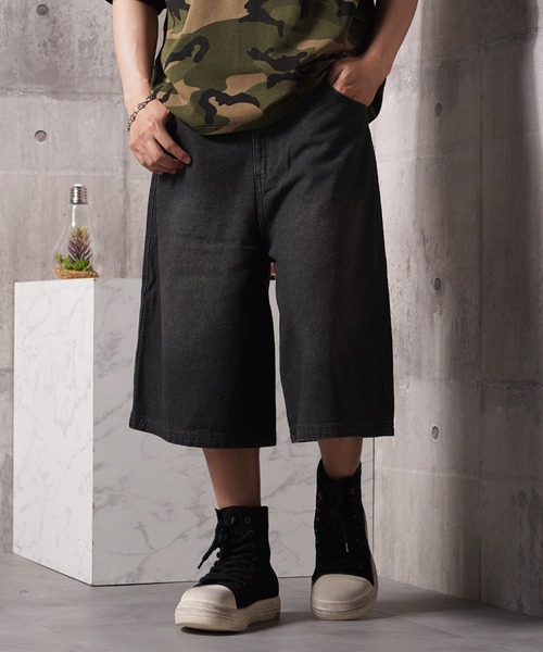 1111clothing(ワンフォークロージング)の「オーバーダイ デニムジョーツ / Overdyed Denim Jorts / ワイド デニム ショートパンツ(デニムパンツ・メンズ・ブラック/ブルー/ネイビー・L/M)」の21枚目の写真