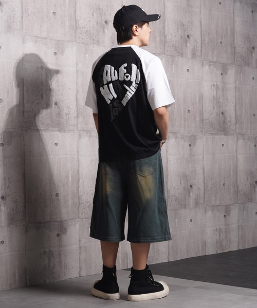 1111clothing(ワンフォークロージング)の「オーバーダイ デニムジョーツ / Overdyed Denim Jorts / ワイド デニム ショートパンツ(デニムパンツ・メンズ・ブラック/ブルー/ネイビー・L/M)」の7枚目の写真