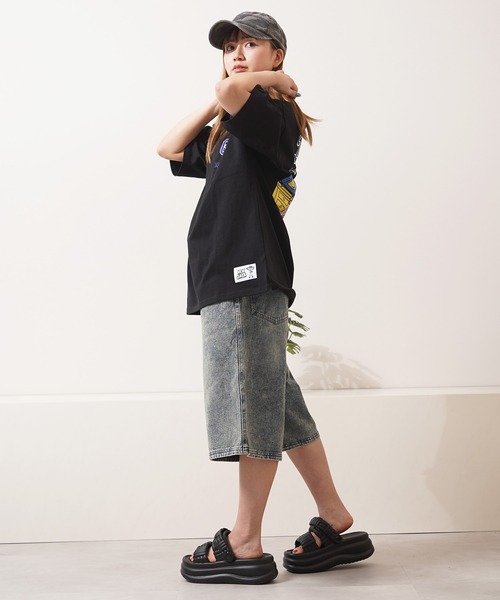 1111clothing(ワンフォークロージング)の「オーバーダイ デニムジョーツ / Overdyed Denim Jorts / ワイド デニム ショートパンツ(デニムパンツ・メンズ・ブラック/ブルー/ネイビー・L/M)」の15枚目の写真