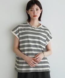 脇見え防止カバー付きフレンチスリーブボーダーT