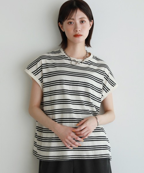 未使用級 現行品 プラダ フレンチスリーブカットソー バッグボタン ボルドー伸縮 セール】脇見え防止カバー付きフレンチスリーブボーダーT（T