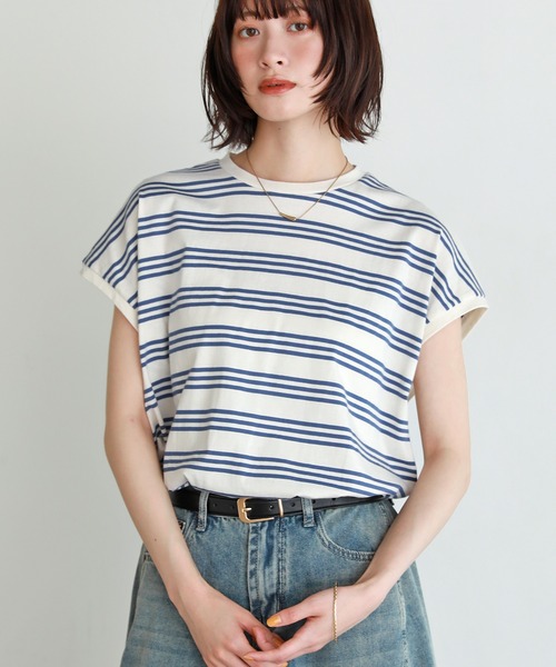 shetila（シェティラ）の「脇見え防止カバー付きフレンチスリーブボーダーT（Tシャツ/カットソー・レディース・ホワイト×ブラック/ホワイト×ブルー・F）」の3枚目の写真