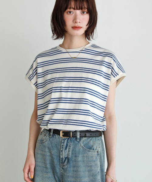 shetila（シェティラ）の「脇見え防止カバー付きフレンチスリーブボーダーT（Tシャツ/カットソー・レディース・ホワイト×ブラック/ホワイト×ブルー・F）」の4枚目の写真