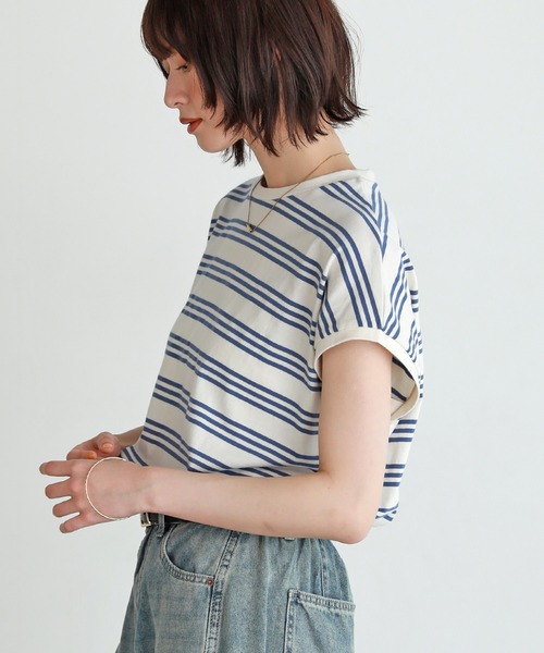 shetila（シェティラ）の「脇見え防止カバー付きフレンチスリーブボーダーT（Tシャツ/カットソー・レディース・ホワイト×ブラック/ホワイト×ブルー・F）」の5枚目の写真