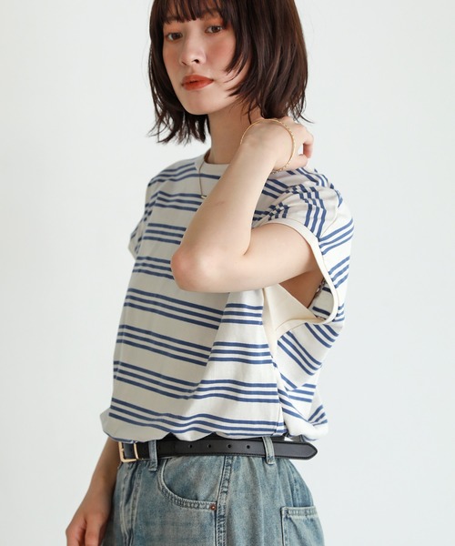 shetila（シェティラ）の「脇見え防止カバー付きフレンチスリーブボーダーT（Tシャツ/カットソー・レディース・ホワイト×ブラック/ホワイト×ブルー・F）」の6枚目の写真
