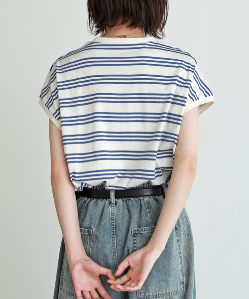shetila（シェティラ）の「脇見え防止カバー付きフレンチスリーブボーダーT（Tシャツ/カットソー・レディース・ホワイト×ブラック/ホワイト×ブルー・F）」の7枚目の写真