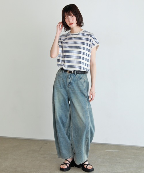 shetila（シェティラ）の「脇見え防止カバー付きフレンチスリーブボーダーT（Tシャツ/カットソー・レディース・ホワイト×ブラック/ホワイト×ブルー・F）」の8枚目の写真