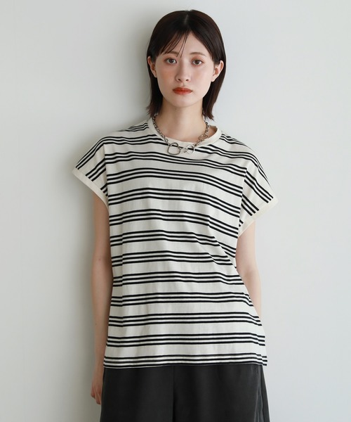 shetila（シェティラ）の「脇見え防止カバー付きフレンチスリーブボーダーT（Tシャツ/カットソー・レディース・ホワイト×ブラック/ホワイト×ブルー・F）」の12枚目の写真
