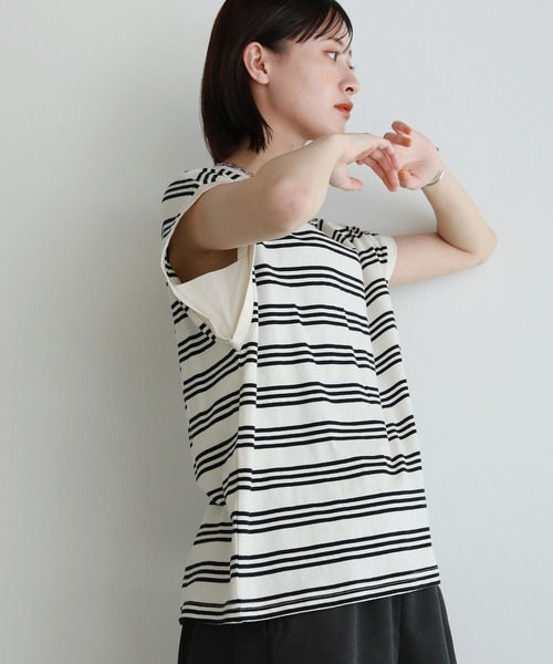shetila（シェティラ）の「脇見え防止カバー付きフレンチスリーブボーダーT（Tシャツ/カットソー・レディース・ホワイト×ブラック/ホワイト×ブルー・F）」の13枚目の写真
