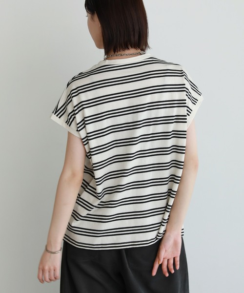 shetila（シェティラ）の「脇見え防止カバー付きフレンチスリーブボーダーT（Tシャツ/カットソー・レディース・ホワイト×ブラック/ホワイト×ブルー・F）」の14枚目の写真