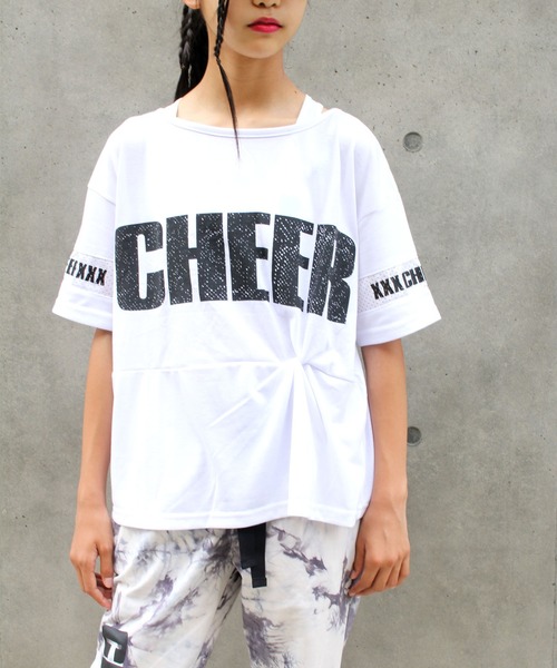 CHEER（チアー）の「袖メッシュ切り替えしぼりデザインゆったりトップス（Tシャツ/カットソー・レディース・ホワイト/ブラック・S/M）」の11枚目の写真