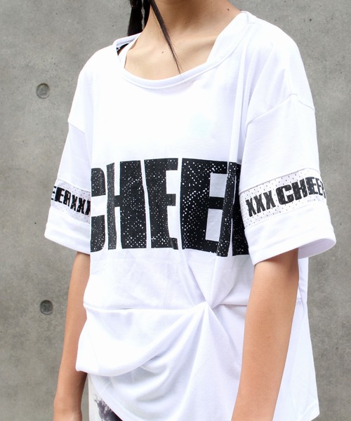CHEER（チアー）の「袖メッシュ切り替えしぼりデザインゆったりトップス（Tシャツ/カットソー・レディース・ホワイト/ブラック・S/M）」の13枚目の写真