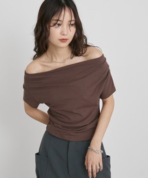 ドレープオフショルハーフスリーブトップス