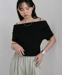 ドレープオフショルハーフスリーブトップス