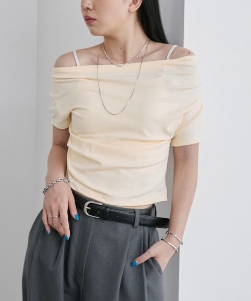 Aunt Marie's(アントマリーズ)の「ドレープオフショルハーフスリーブトップス(Tシャツ/カットソー・レディース・ライトイエロー/ホワイト/ブラック/ブラウン・FREE)」の20枚目の写真