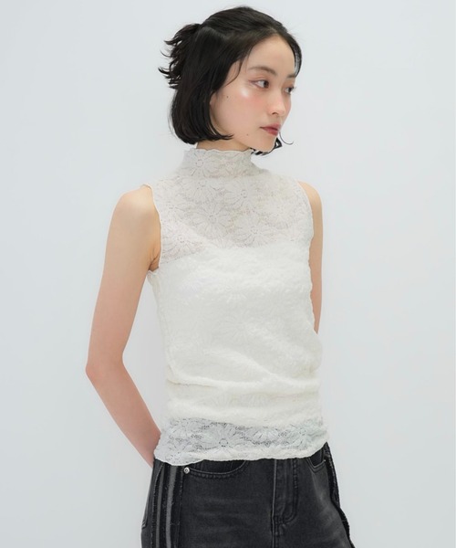 激安スーパーの“売上対決” セール】【zozo限定】フラワー レース ノースリーブ シアー トップス