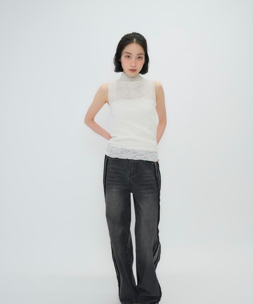 セール】【zozo限定】フラワー レース シアー ノースリーブ