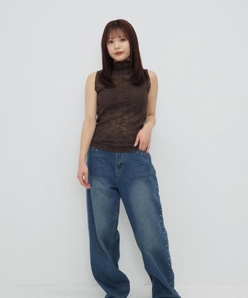 zozo限定】フラワー レース シアー ノースリーブ トップス