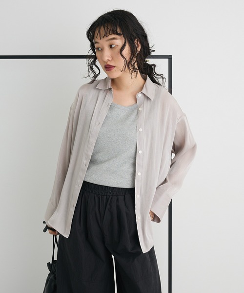 ブラウス シャツ オーガンジー加工　スタンドロングブラウス レディース セール】オーガンジーブラウス（シャツ/ブラウス）｜CRAFT