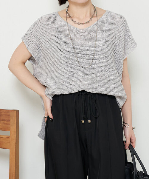 Jena espace merveilleux（ジェナ　エスパスメルヴェイユ）の「フレンチスリーブメッシュニット（ニット/セーター・レディース・チャコールグレー/パープル/グレー・FREE）」の8枚目の写真
