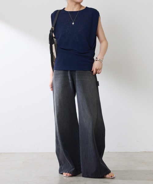 COLLAGE GALLARDAGALANTE（コラージュガリャルダガランテ）の「麻タッチミラノリブ（ニット/セーター・レディース・ベージュ/ネイビー・FREE）」の12枚目の写真