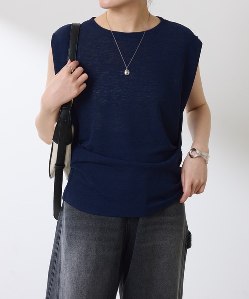 COLLAGE GALLARDAGALANTE（コラージュガリャルダガランテ）の「麻タッチミラノリブ（ニット/セーター・レディース・ベージュ/ネイビー・FREE）」の13枚目の写真