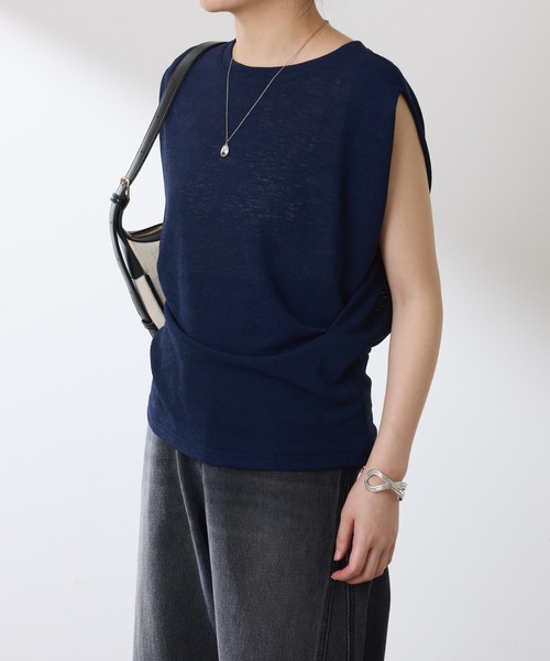 COLLAGE GALLARDAGALANTE（コラージュガリャルダガランテ）の「麻タッチミラノリブ（ニット/セーター・レディース・ベージュ/ネイビー・FREE）」の14枚目の写真